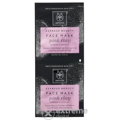 Apivita Express Beauty Pink Clay jemná čistiaca pleťová maska pre okamžité rozjasnenie 2 x 8 ml