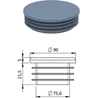 Vnitřní krytka kulatá ø 90 mm, plastová, šedá