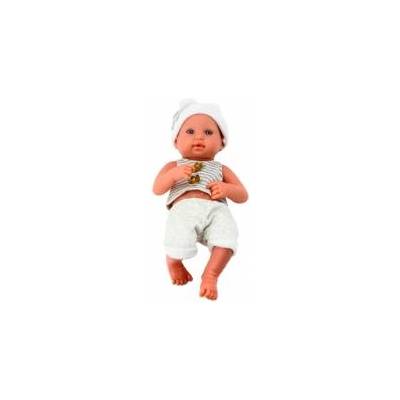 LeanToys Baby doll in white and gray clothes, hat, pacifier, and blanket