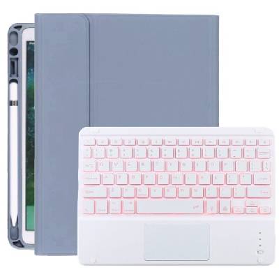 Калъф с клавиатура с подсветка, тъчпад и място за Apple Pencil за iPad 10, 2" (2019-2021) / Air 3 (2019) / Pro 10, 5" - синьо-сив (69679)