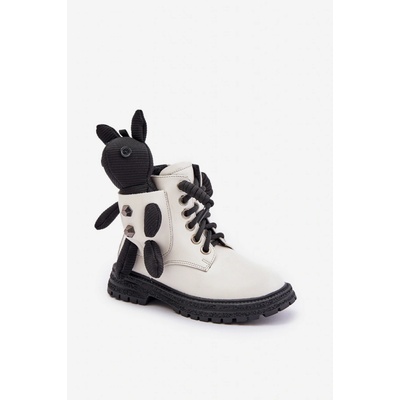 Vinceza kožené zateplené dětské boty na zip s medvědem 36261 bílé