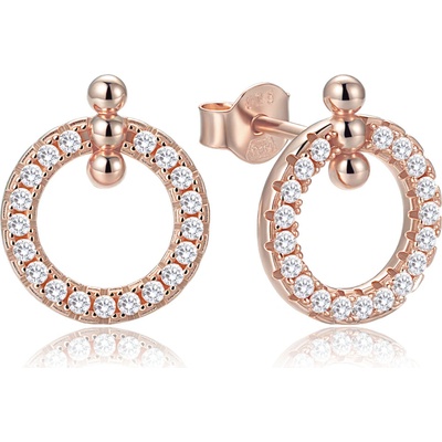 MINET 5024 Elegantní rosegold stříbrné náušnice kroužky se zirkony