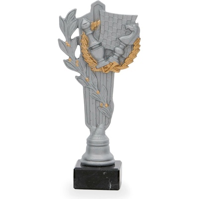 Trofej luxusní se šachovým symbolem výška 26 cm stříbrná/zlatá