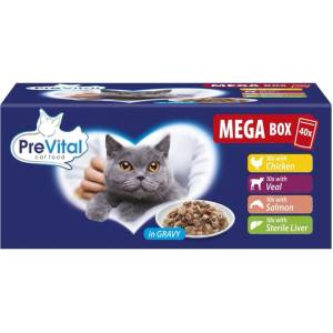 PreVital MEGA BOX Консерва пиле/телешко/сьомга/черен дроб в сос 40 x 100 г