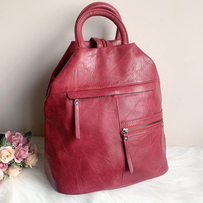 Червена кожена чанта/раница Италиански модел Е-7179