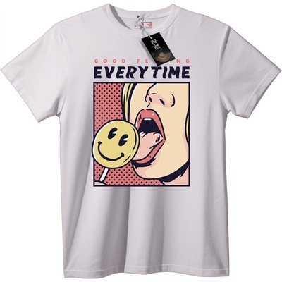 NOONEBRAND Тениска Добро Настроение Усмивка - 7XL, White