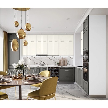 IRIM Модулна кухня City 9169 корпус бяло гладко / фронт цимент мат и крийм гланц