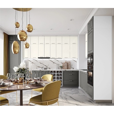 IRIM Модулна кухня City 9169 корпус бяло гладко / фронт цимент мат и крийм гланц