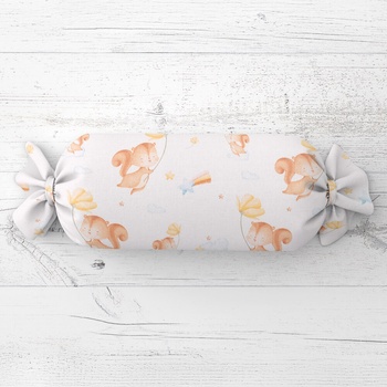 Biante vankúš valec bonbon Sandra SA-643 Veveričky s kvietkami na bielom 15x40