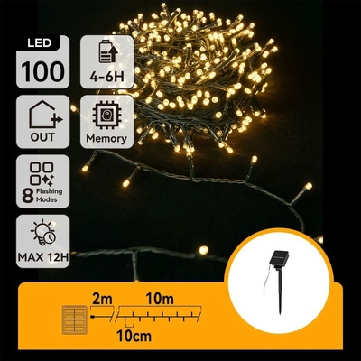 Aigostar LED Solárna vianočná reťaz 100xLED 8 funkcií 12m IP65 teplá biela AI0423