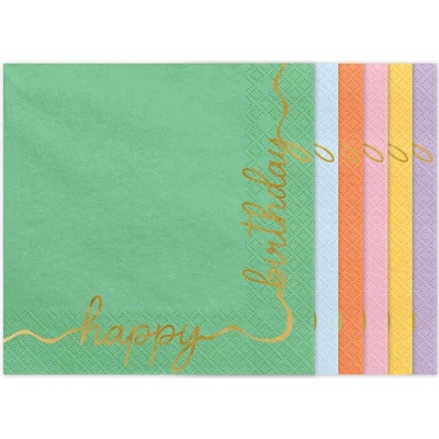 PartyDeco Servítky Happy Birthday mix 33x33 cm