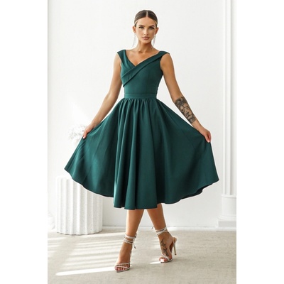 Warsaw Dress áčkové midi šaty smaragdové