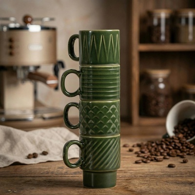 SAGAFORM Coffee & More tmavozelené keramické šálky na espresso 4 x 100 ml