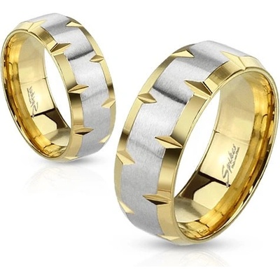 Šperky eshop prsten z oceli 316L zlatý a stříbrný odstín zářezy na okrajích M07.15