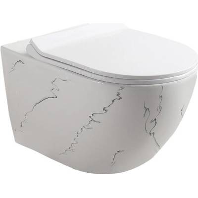 Inter Ceramic Конзолна тоалетна чиния ICC 4937 MARBLE, седалка и капак, порцелан, бял, 49x37x37см (4937 MARBLE)