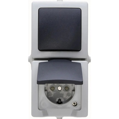 Kopp ДВОЙНА КОМБИНАЦИЯ ip44 КОНТАКТ И ЕДИНИЧЕН КЛЮЧ СИВ kopp nautic (4008224528443)
