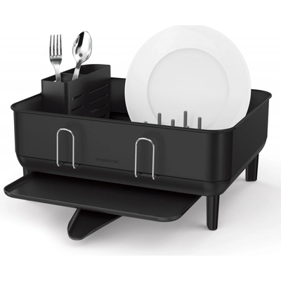 Odkapávač na nádobí Simplehuman Compact, rám z černé oceli, černý plast, FPP KT1207DC
