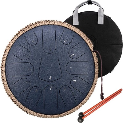 Tongue drum opletený 12" 30 cm 13 tónů C-dur Tmavomodrá s příslušenstvím