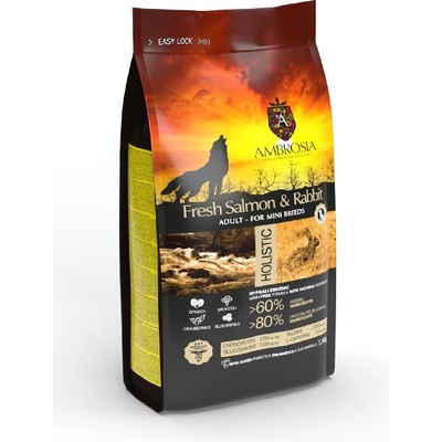 AMBROSIA Ultra premium Mini adult за кучета от малки породи с прясна сьомга и заешко