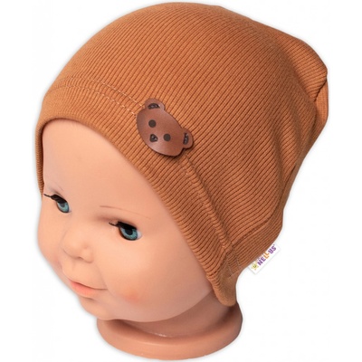 Baby Nellys Rebrovaná čiapka Macko béžová