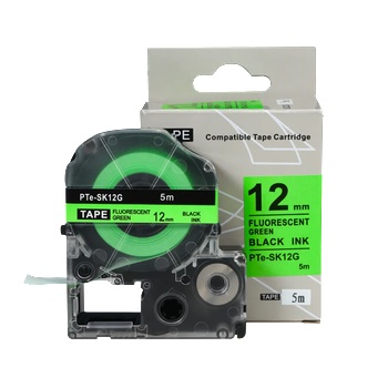 Compatible Epson SK12G, 12mm x 5m, черен печат / флуоресцентни зелен фон, съвместима лента (PTe-SK12G)