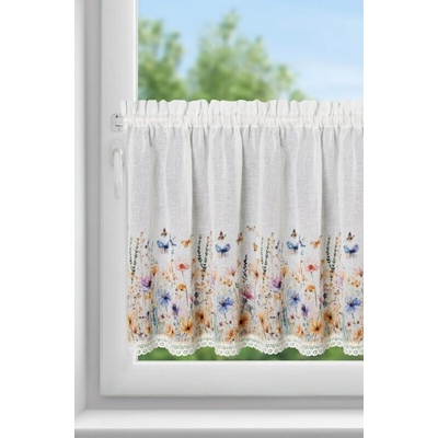 Takoy Záclonka ESTERA z etamínu, zdobená potiskem květin a krajkou 150 x 60 cm-HF-468478 | 150 x 60 cm