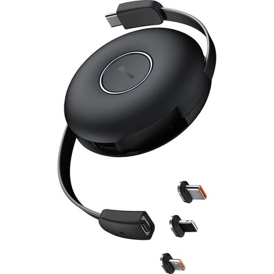 Baseus Zinc Magnetic 3-in-1 Retractable USB-C Cable PD 20W (CAMLC-01) - универсален USB-C кабел с магнитни Lightning, microUSB и USB-C конектори (100 см) (черен)