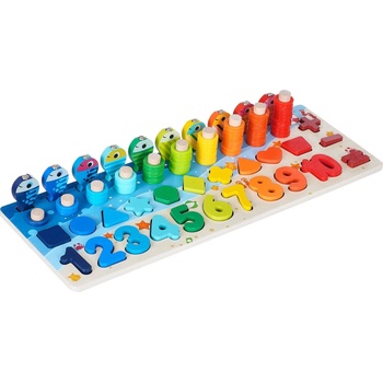 Дървена играчка - дъска с цифри, рингове и риби