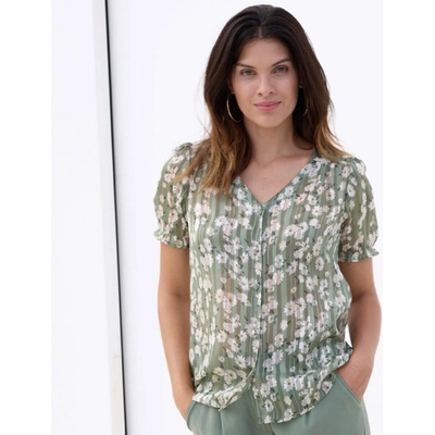 Halenka s květinovým vzorem khaki/režná – Zboží Dáma