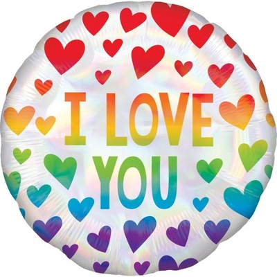 Foliový balonek srdíčka duhová I Love you lesklý 43 cm