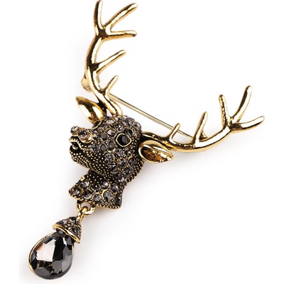 Stoklasa brož s broušenými kamínky jelen 2 zlatá antracit