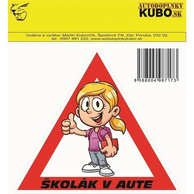 Samolepka POZOR Školáčka v aute
