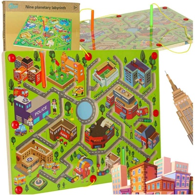 Hra magnetický labyrint drevená cestovné veľké mesto 2 hráči