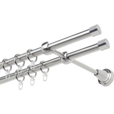 OK-GarnýžeCZ Garnýž kovová dvouřadá 19mm Pullo double nerez 150 cm do stěny / kroužky s háčkem