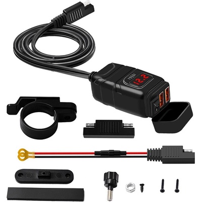 AppleMix Nabíjačka na motocykel - 2x USB-A - vypínač + LCD - na riadidlách - čierna