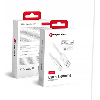 Forcell C703 USB > Lightning, MFI 2,4A/5V 12W, 1m, bílý