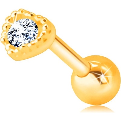 Šperky eshop diamantový piercing ze žlutého zlata do ucha kontura srdíčka s briliantem BT506.35