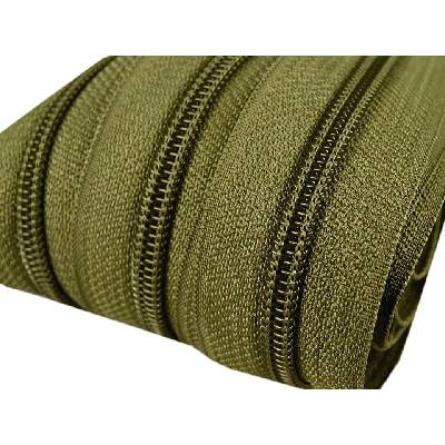Zip spirálový 5 mm metráž pro jezdce typu POL 263 zelená khaki