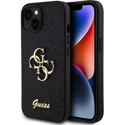 Guess PU FIXED Glitter 4G Metal Logo iPhone 15 Černé