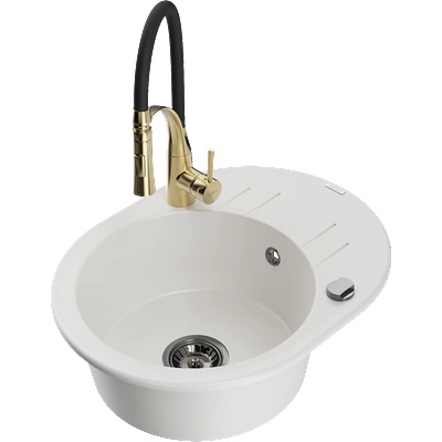 Mexen Kevin гранитна кухненска мивка с 1 отделение с отцедка и кухненски смесител Aster, бял - 6517-20-73450-57-B (6517-20-73450-57-B)