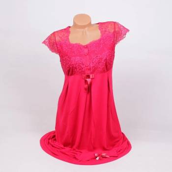 Image 1 of Дълга нощница за бременни в червено с дантела