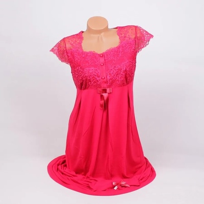 Дълга нощница за бременни в червено с дантела