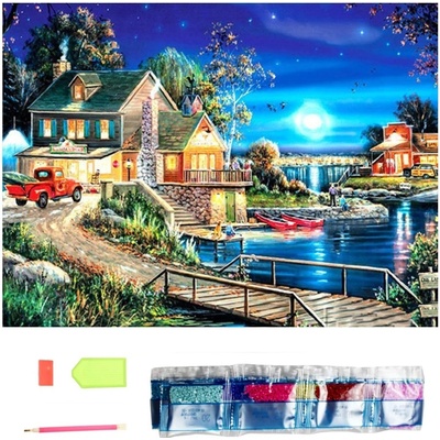 SMT Creatoys Diamantový obrázek 30 x 40 cm Dům u jezera 1006300 – Sleviste.cz