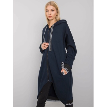 Dámska dlhá Oversize mikina so zipsom kapucňou a predĺženým zadným dielom námornícka