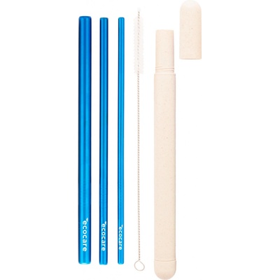 ECOCARE Ekologická kovová brčka cestovní set Modrá 3 ks