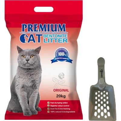 Premium Cat Премиум котешка тоалетна с бентонит - Natural за котки 20 кг + безплатна лопатка за котешка тоалетна