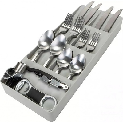 Arte Regal Organizér do úzkého šuplíku na příbory, příborník 7 přihrádek, plastový, šedý - 40 x 16 cm