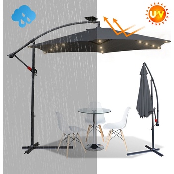 Jopassy 3,5m slunečník UV40+ Camping Pendulum Umbrella Pavilion LED Solar Garden Umbrella with LED Šedá