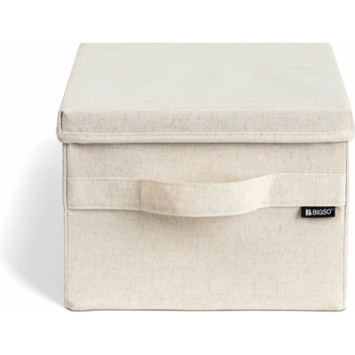 Bigso Béžový látkový úložný box s vekom 27 x 36 x 19 cm