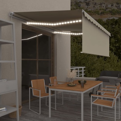 vidaXL Ručně zatahovací markýza s roletou a LED 4 x 3 m krémová